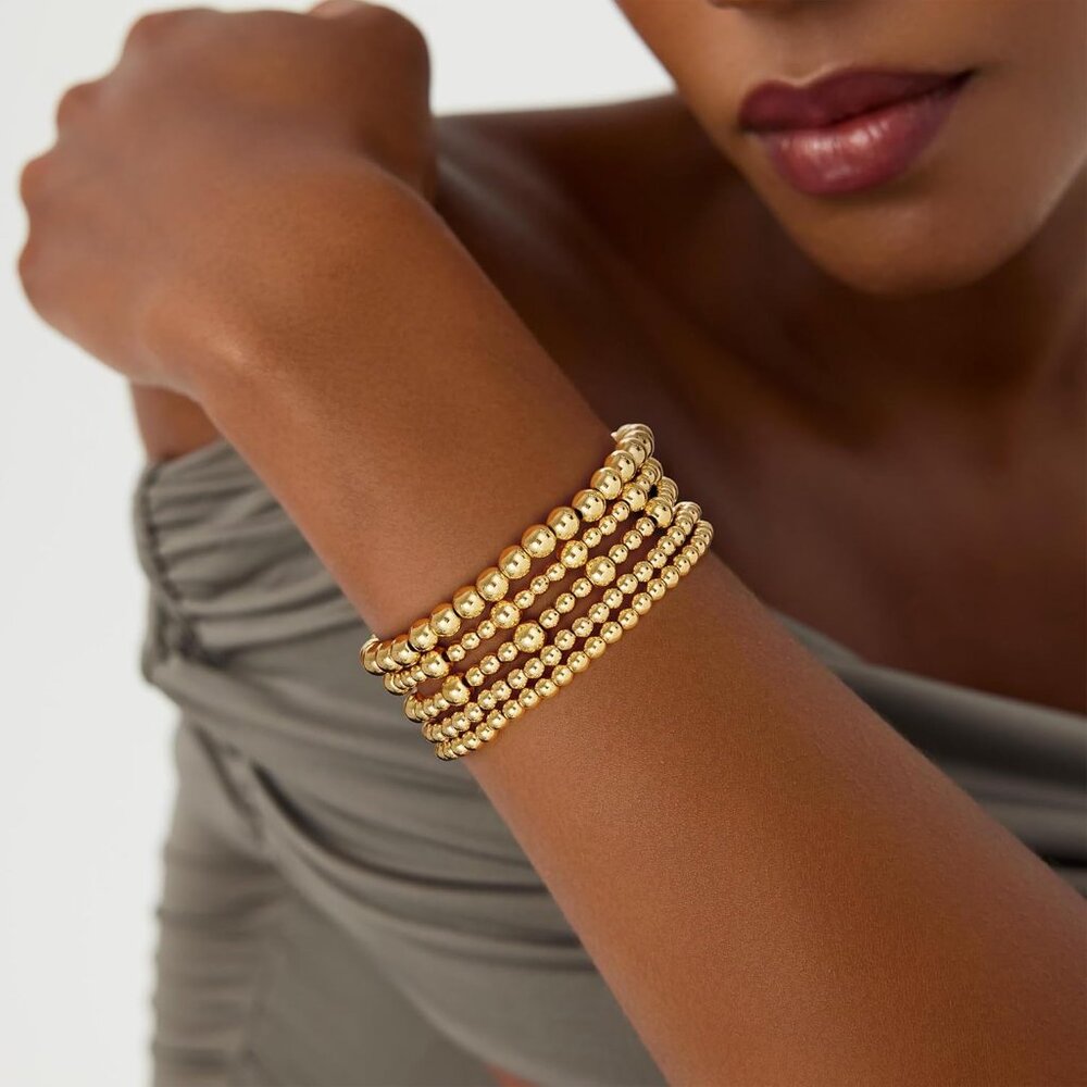 Elegant 5pcs Stackable Gold Bracelets Set, 14k Go… - image 2